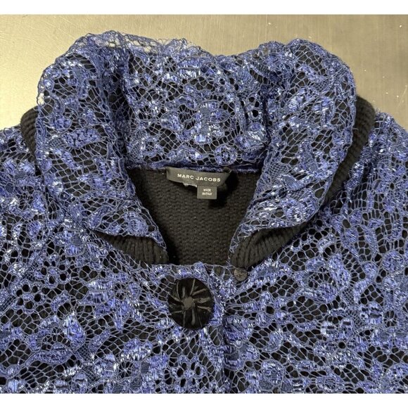 Marc Jacobs Bolero‎ Cashmere Crop Jacket Luxury Blue Metallic Floral Mesh Blazer - Picture 5 of 16